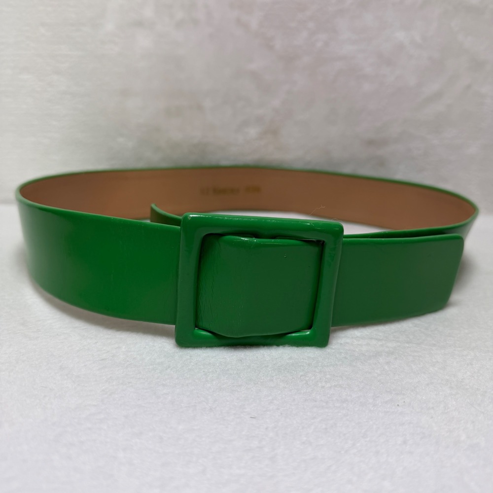 Kimberly Green Faux Patent Leather Wide Waist Belt Square Buckle Size 12 VTG USA